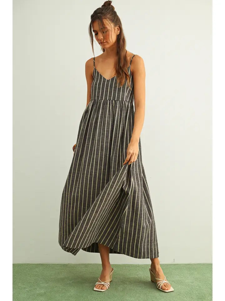 vertical striped maxi dress Aria Linen-Look Stripe homecoming_us up evenings Dress length:Petite (56 inches) Jersey Dress Selection: Style,