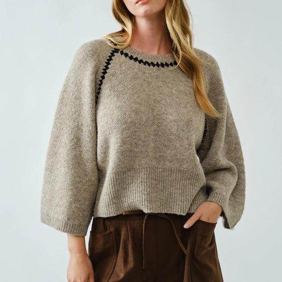 Pullover Sweater with Contrast Stitching