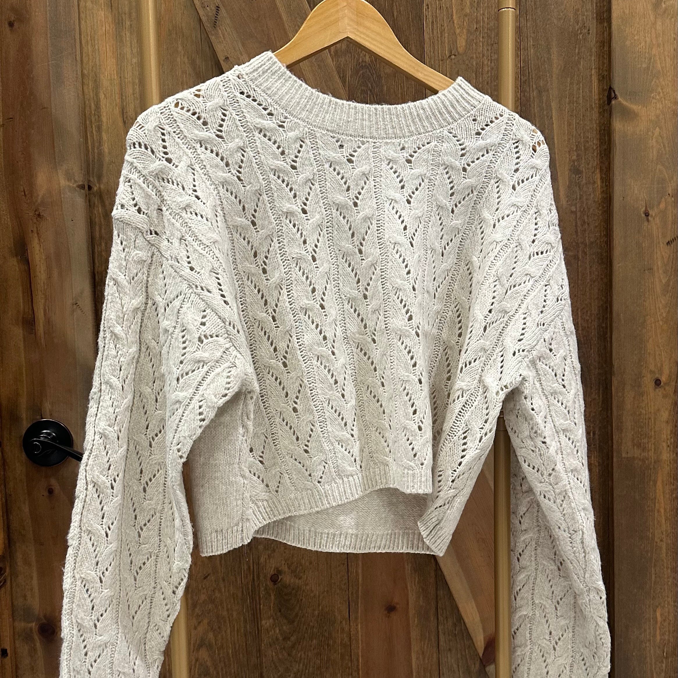 Cream Cropped Knit Sweater