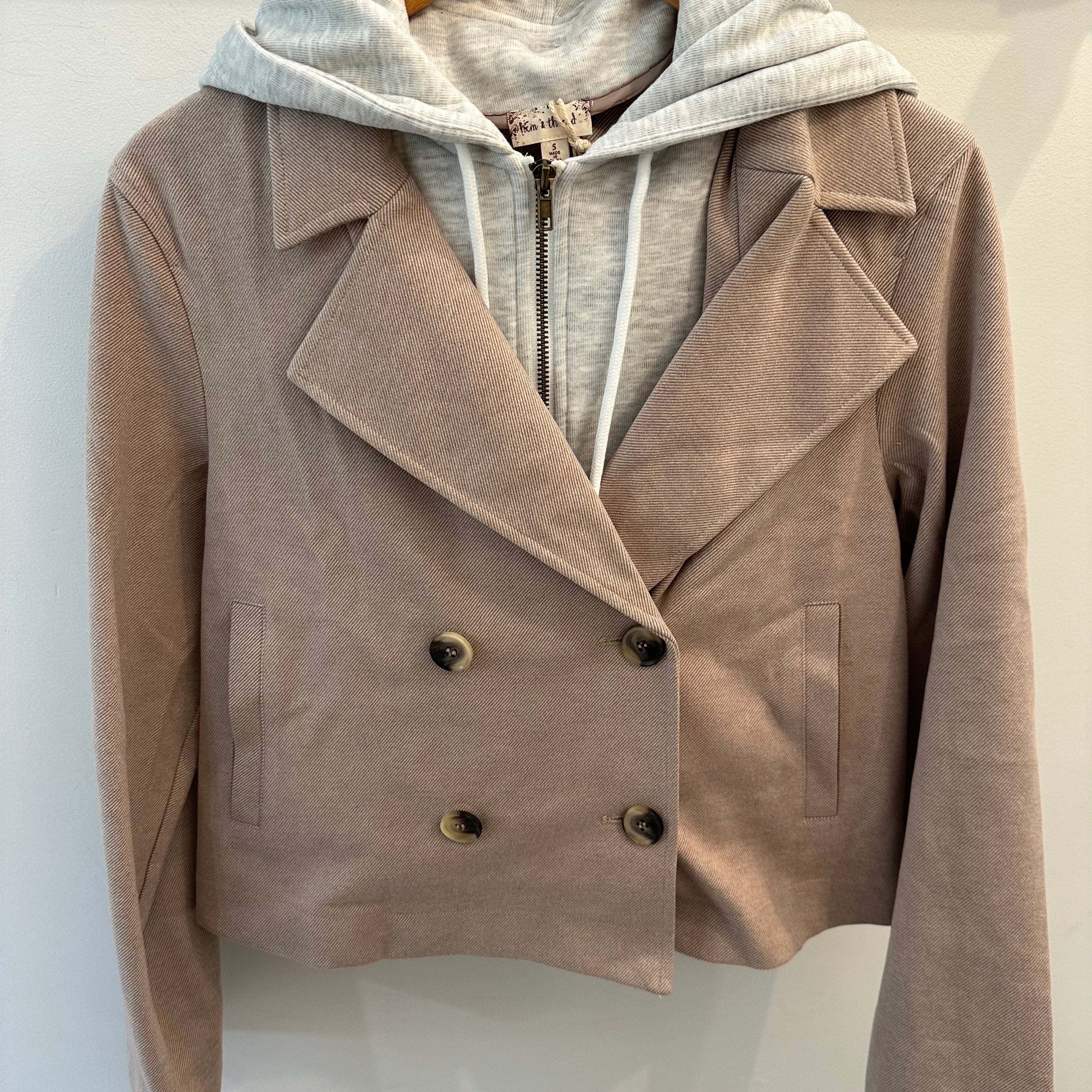 Double Breast Two-Fer Crop Jacket
