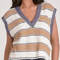 Elan Camel Stripe Sweater Vest