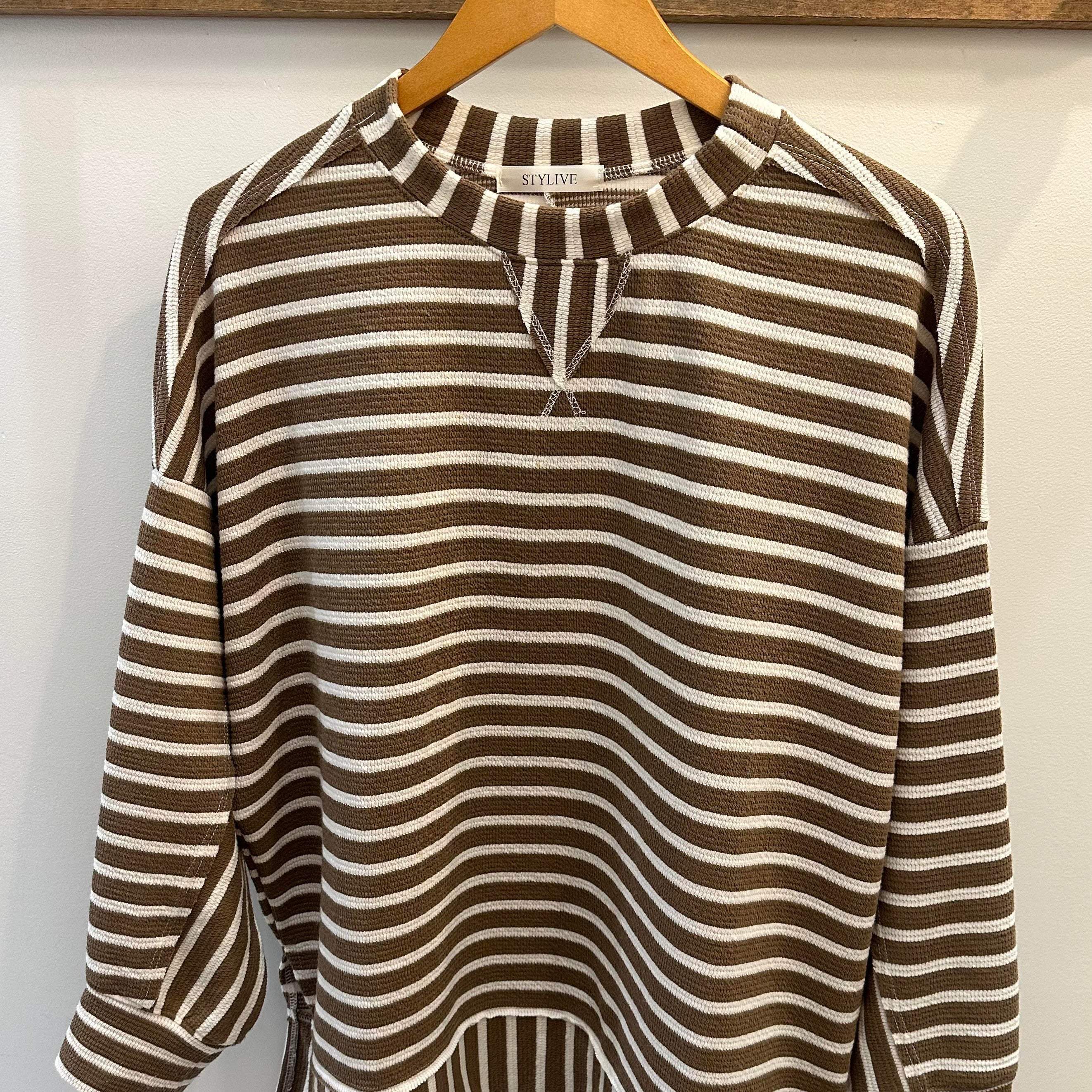 Stylive Brown & White Striped Long Sleeve