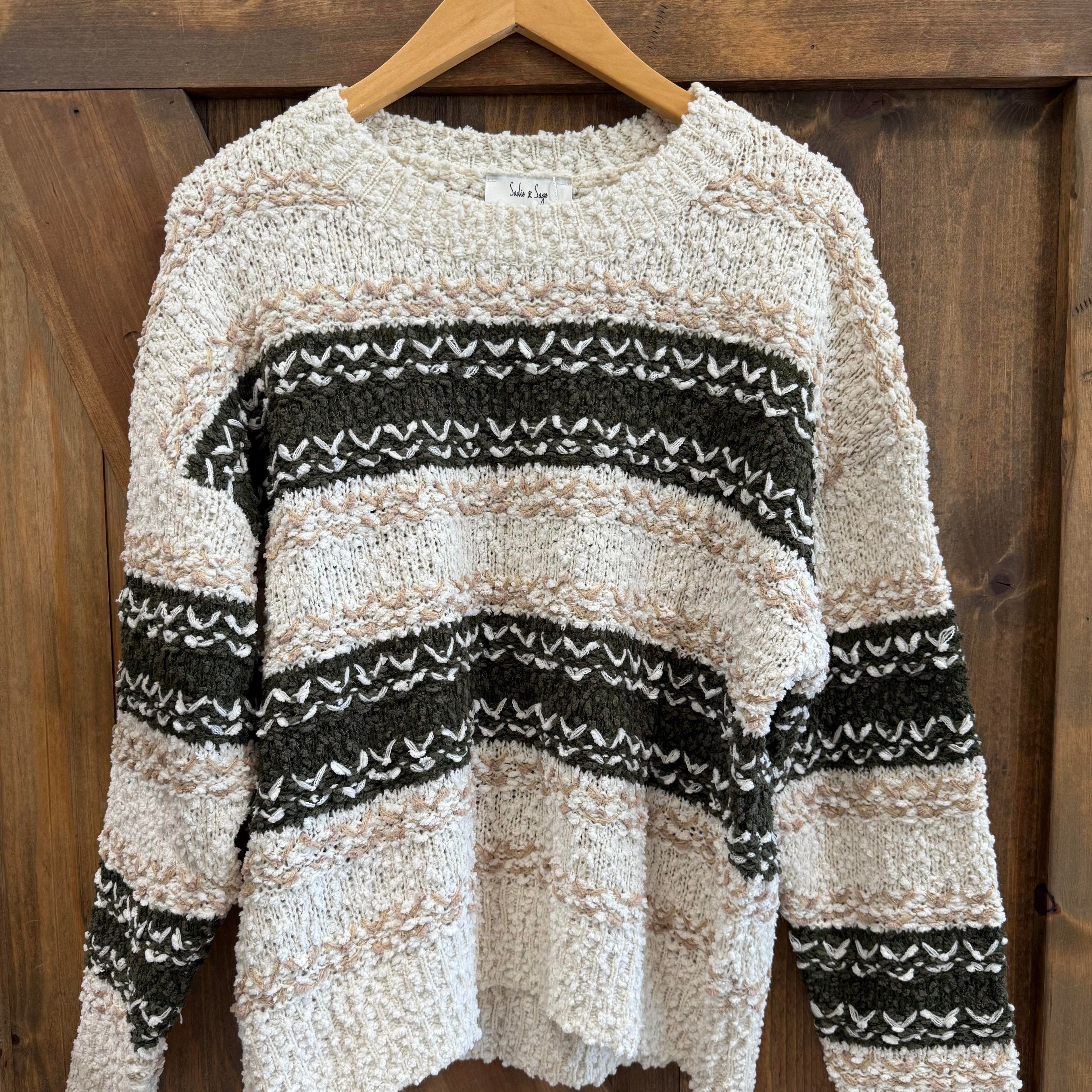 Olive Multi Textured Stripe Sweater
