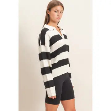 The Preppy Chic Rugby Stripe Polo Sweater