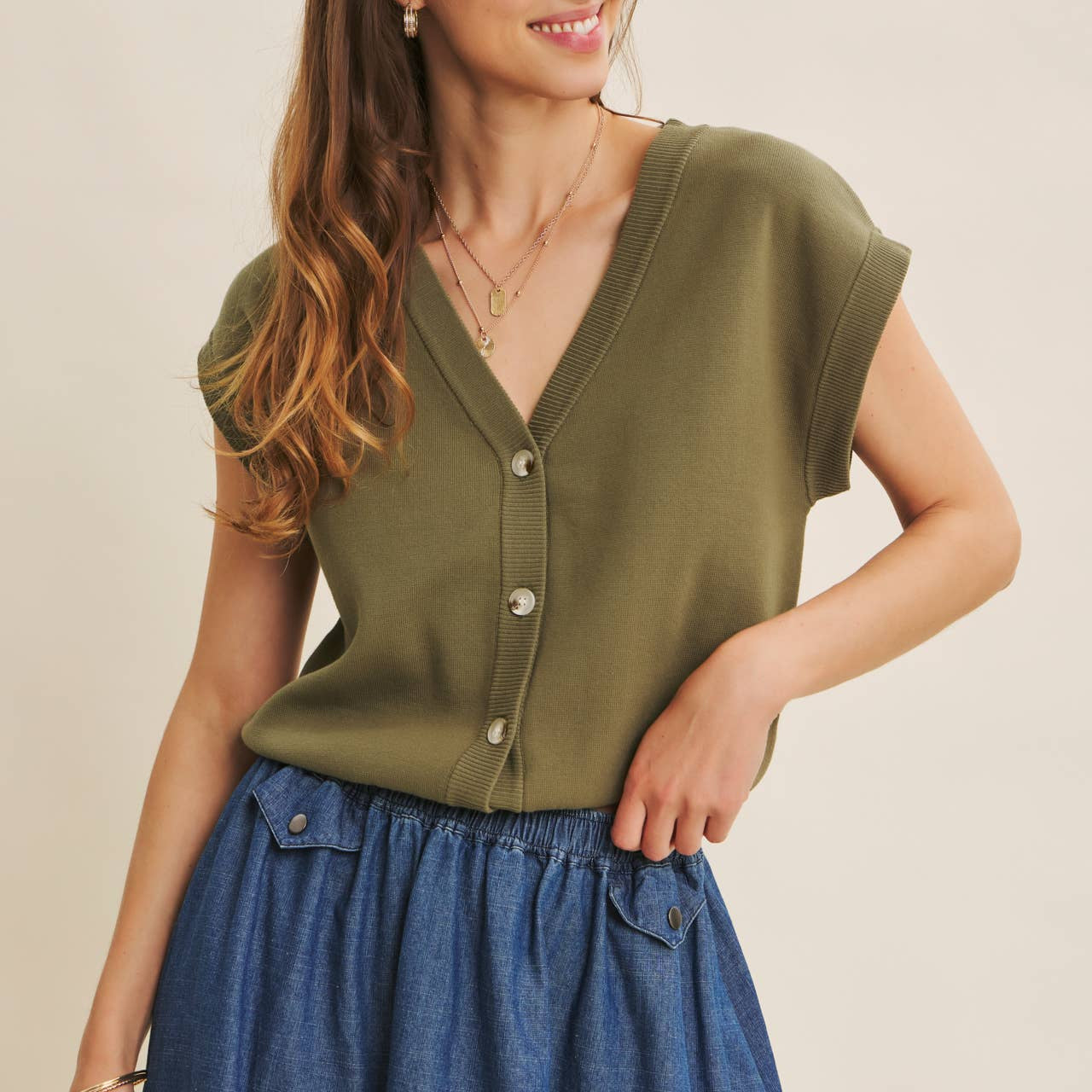 Soft Cotton Button-Down Sweater Vest