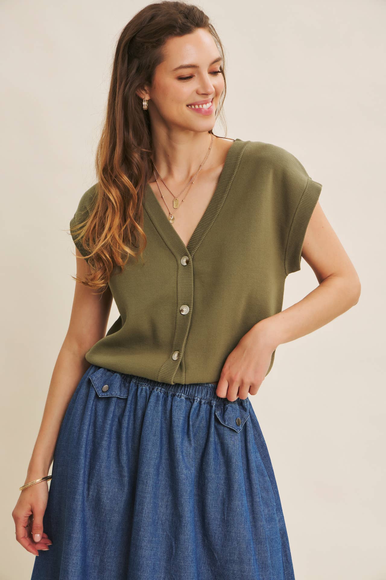 Soft Cotton Button-Down Sweater Vest