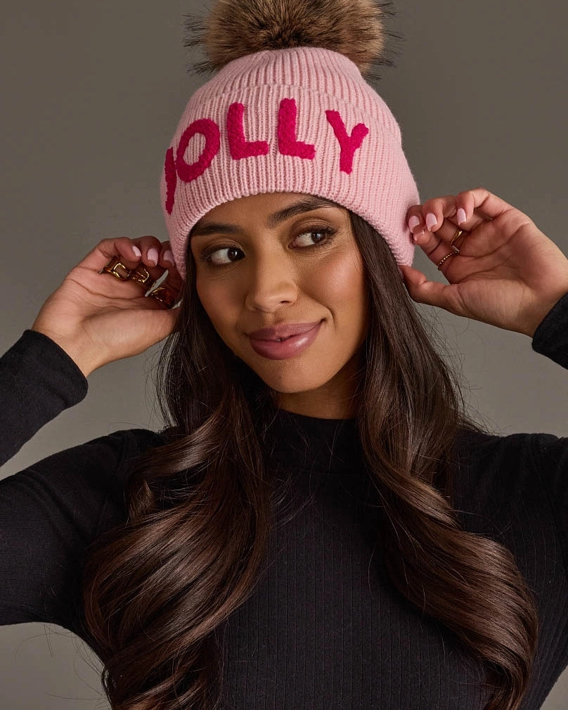 Panache Pink Jolly Knit Pom Hat