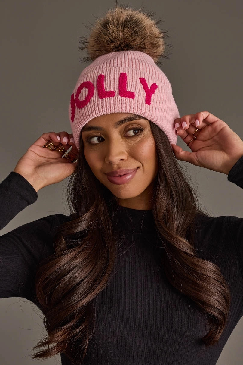 Panache Pink Jolly Knit Pom Hat