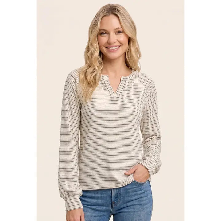Ultra-Soft Split Neck Micro Brushed Striped Top