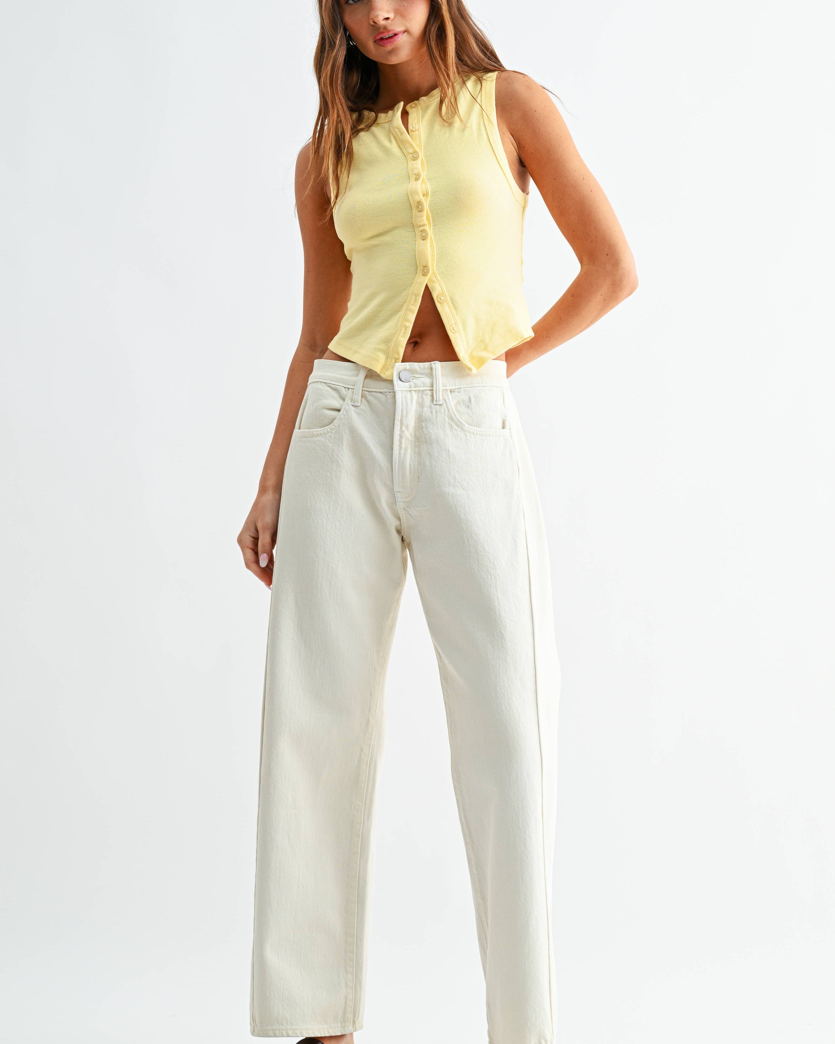 Twisted High Rise Stretch Barrel Jean - ECRU - DP865