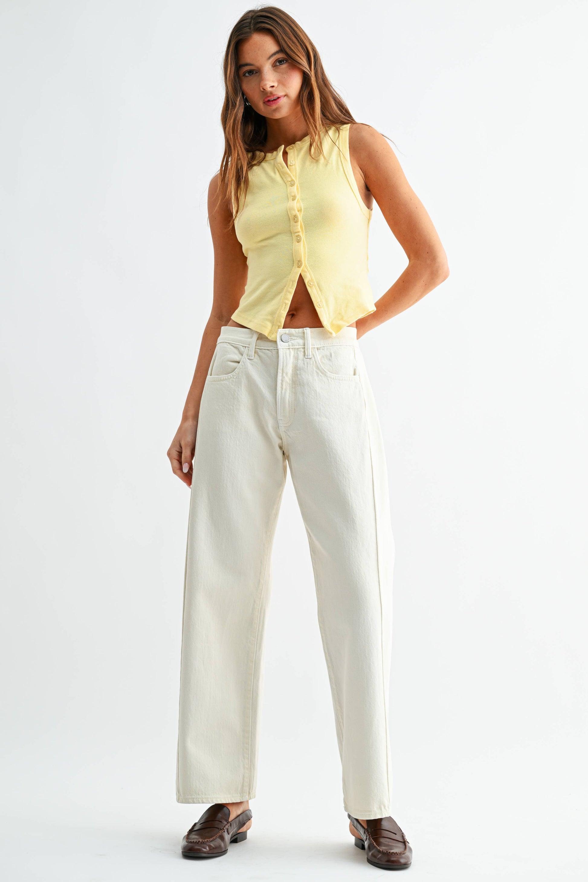 Twisted High Rise Stretch Barrel Jean - ECRU - DP865
