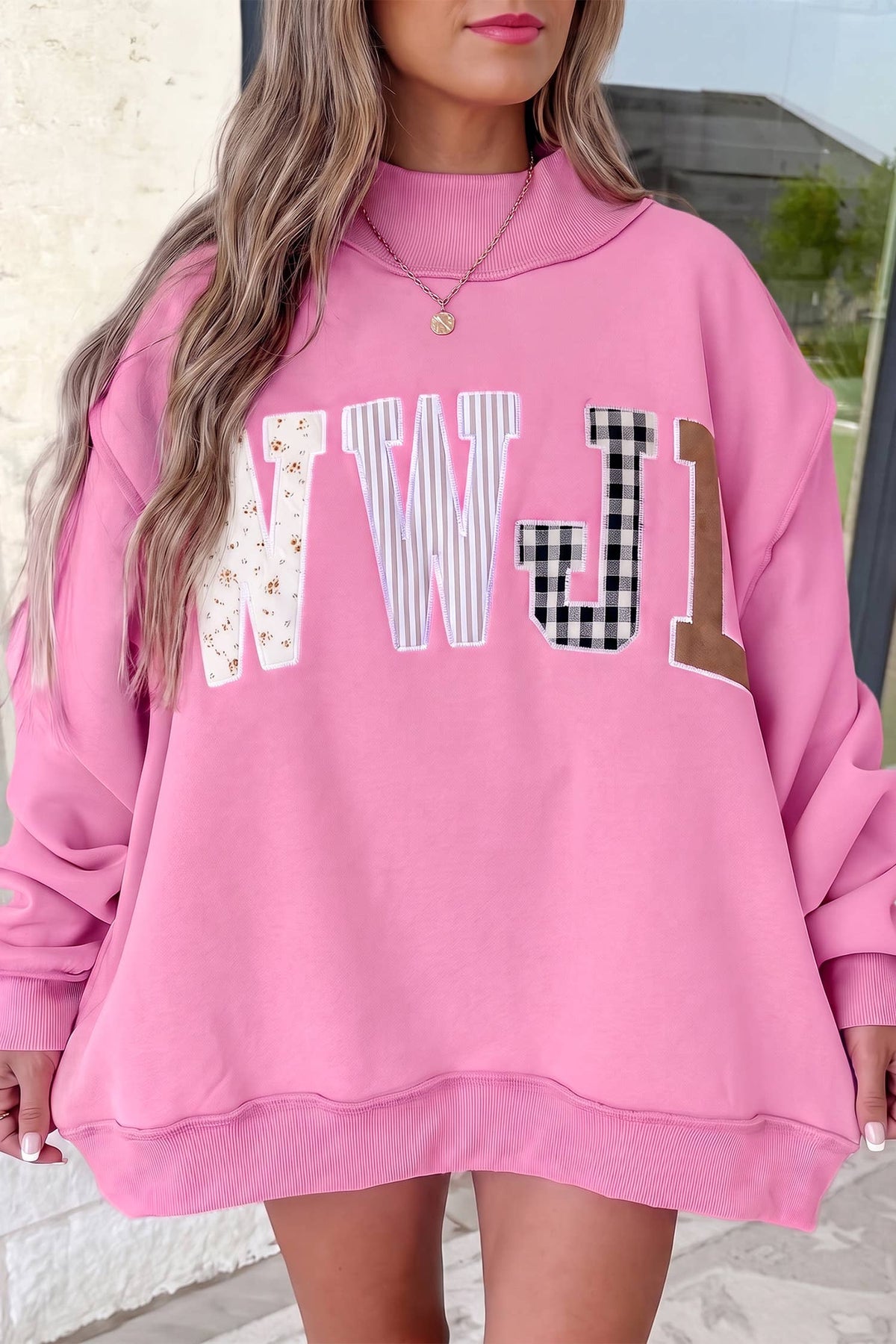 WWJD Embroidered Patch Mock Neck Sweatshirt