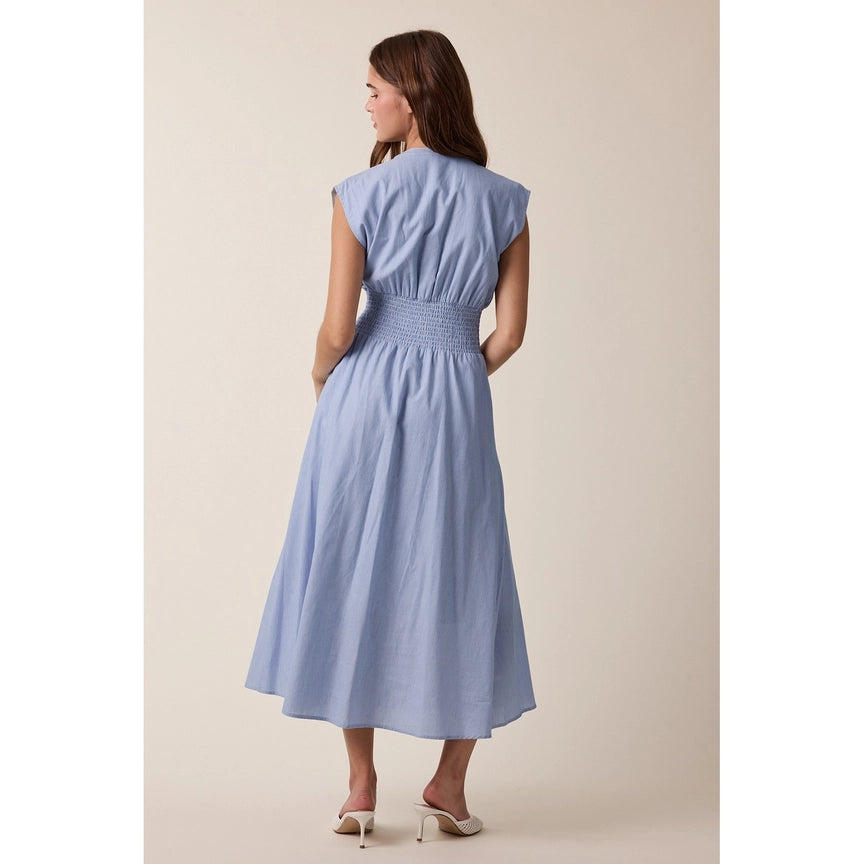 Aria Striped Front Zip Cotton Midi Dress