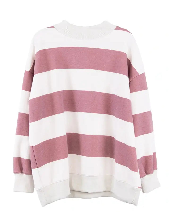 Wine and White Striped Mockneck Pullover