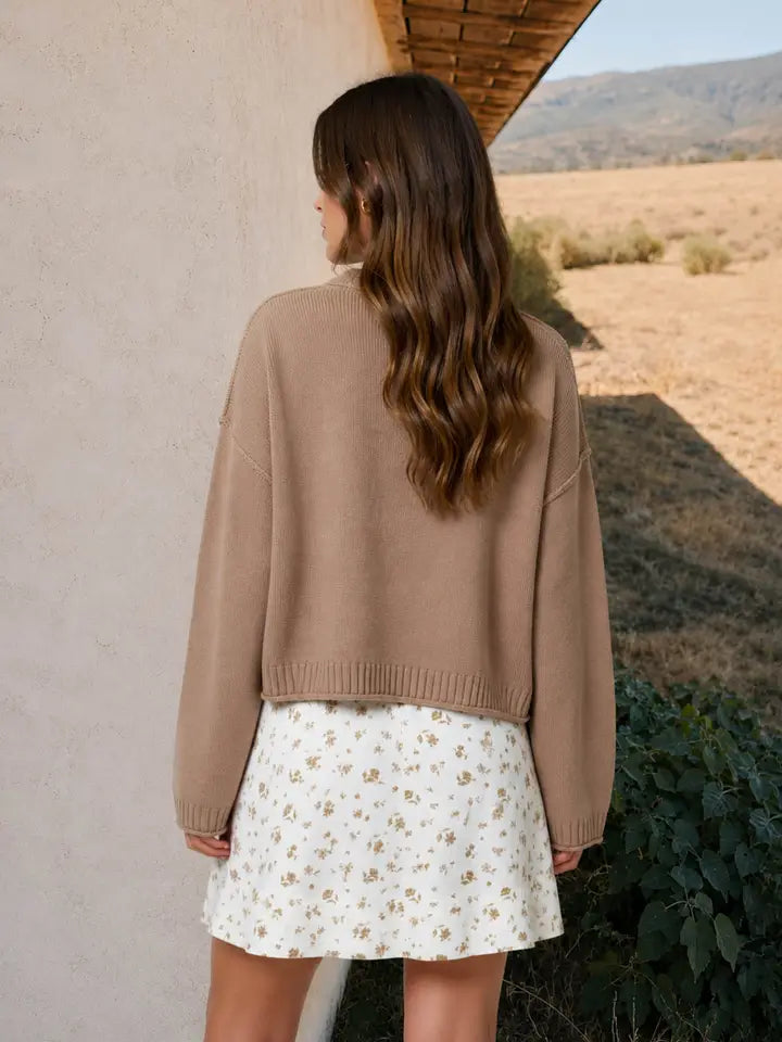 Raw Edge Exposed Seam Button Down Knit Cardigan