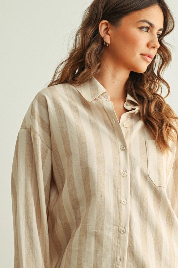 Aria Oversized Striped Button-Down Shirt