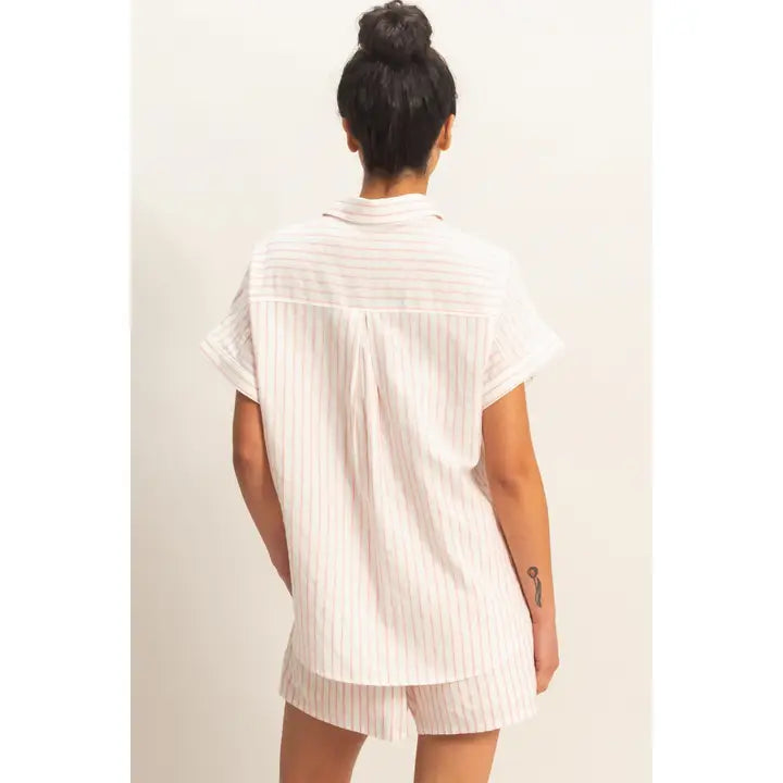 Striped Button-Up Dolman Sleeve Shirt
