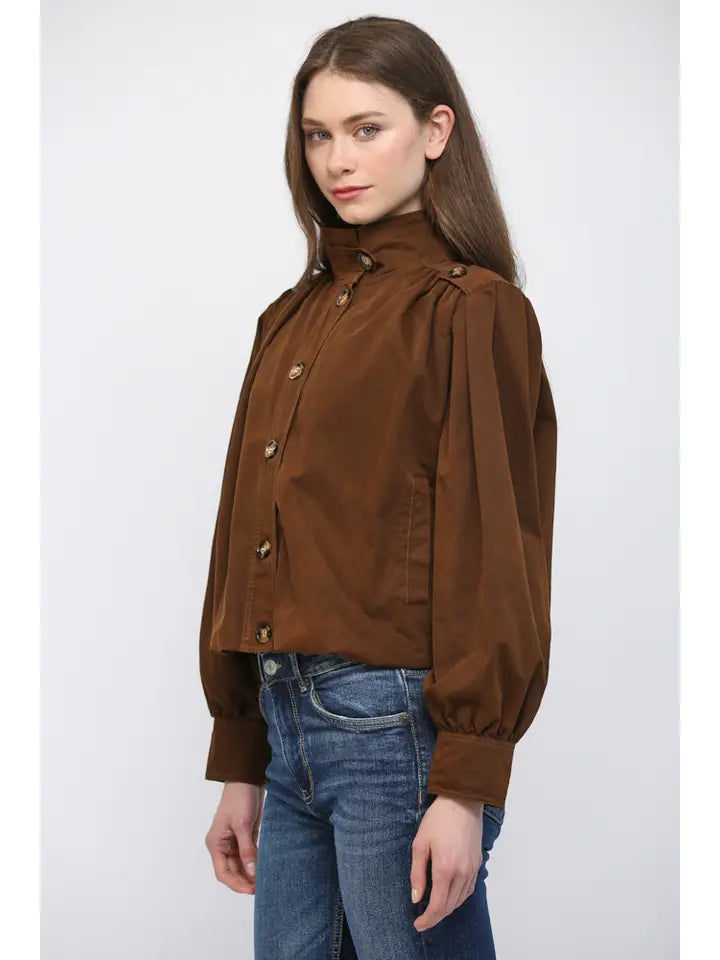 High Stand Collar Gathered Hem Bomber Jacket