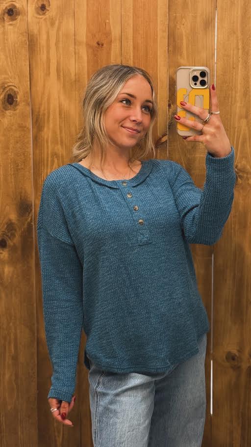 Blu Pepper Waffle Knit Henley Top