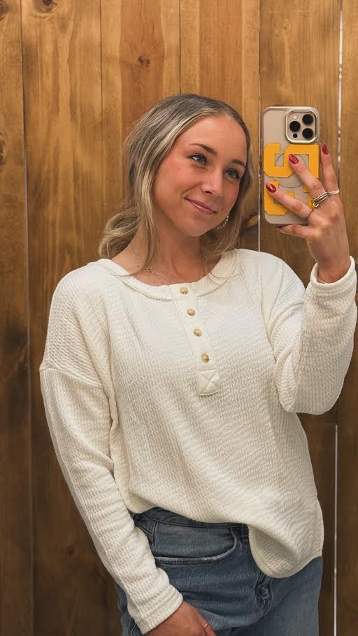 Blu Pepper Waffle Knit Henley Top