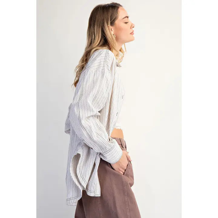 Cotierra Oversized Reworked Striped Buttondown Top