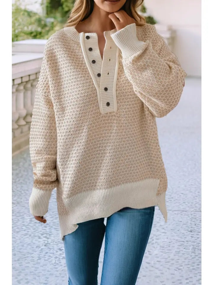 Ldc Henley Button Drop Shoulder Sweater