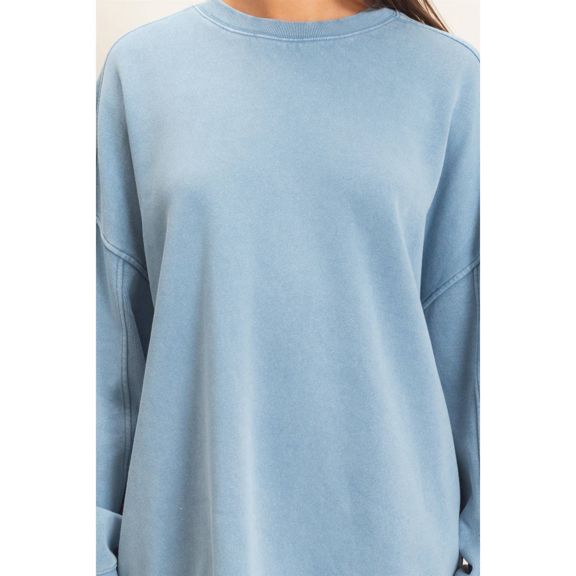 Acid Wash Crew Neck Long Sleeve Sweatshirt