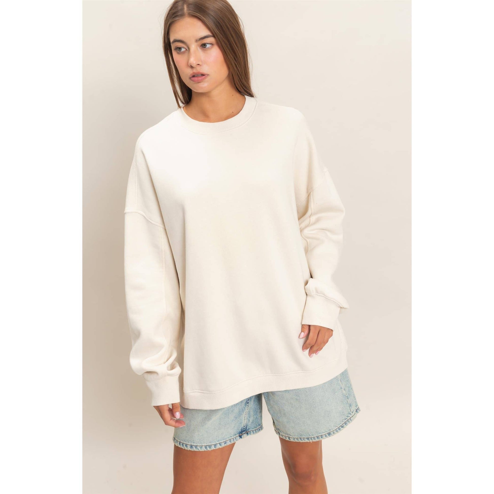 Acid Wash Crew Neck Long Sleeve Sweatshirt