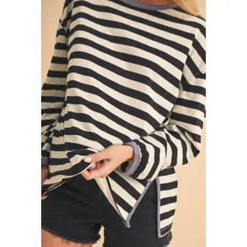 Onida Relaxed Raw-Edge Striped Long Sleeve