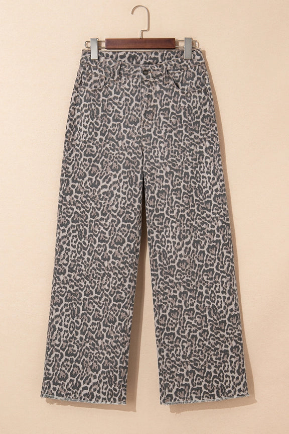 Leopard Wide Leg High Waist Jeans