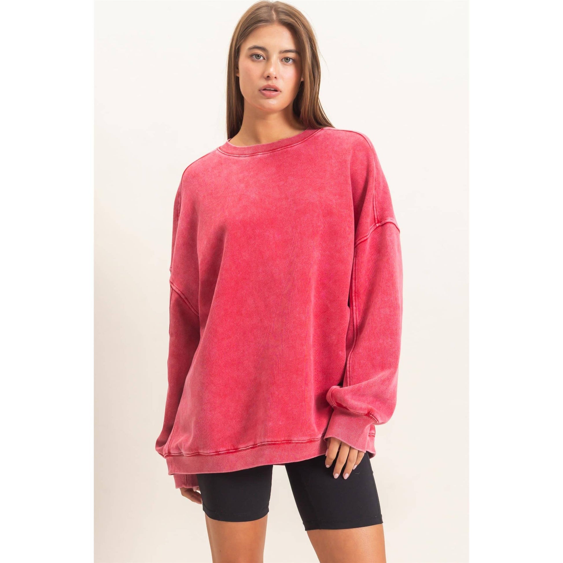 Acid Wash Crew Neck Long Sleeve Sweatshirt