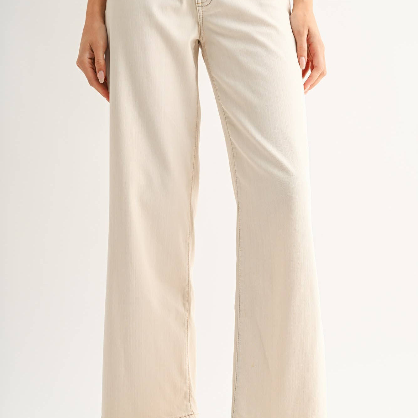 Stretch Twill Wide Leg Trouser - ALMOND - DP440-T