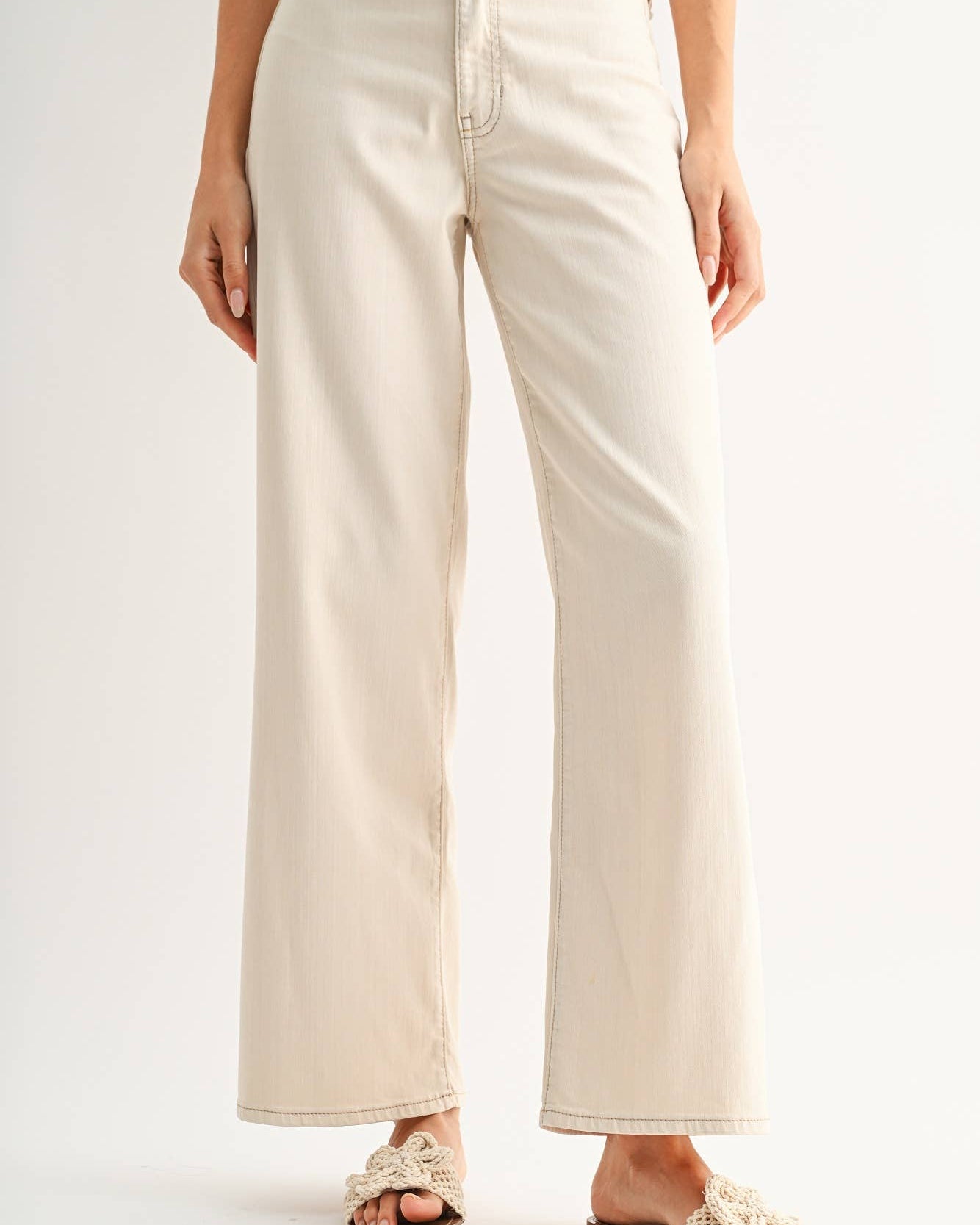 Stretch Twill Wide Leg Trouser - ALMOND - DP440-T