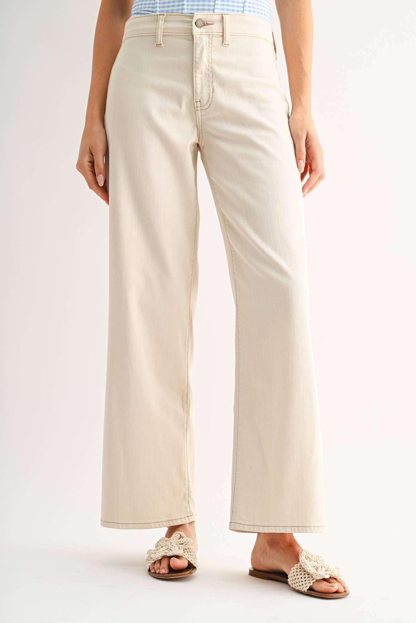 Stretch Twill Wide Leg Trouser - ALMOND - DP440-T