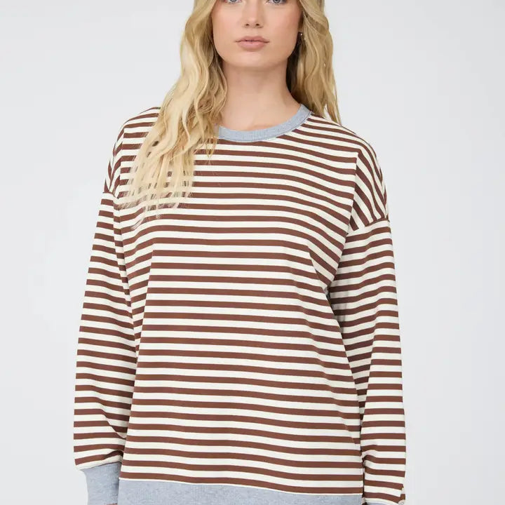 blu pepper striped contrast long slve top