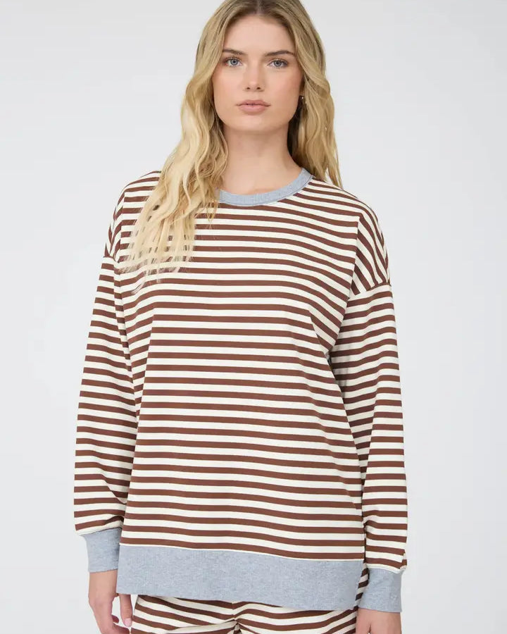blu pepper striped contrast long slve top