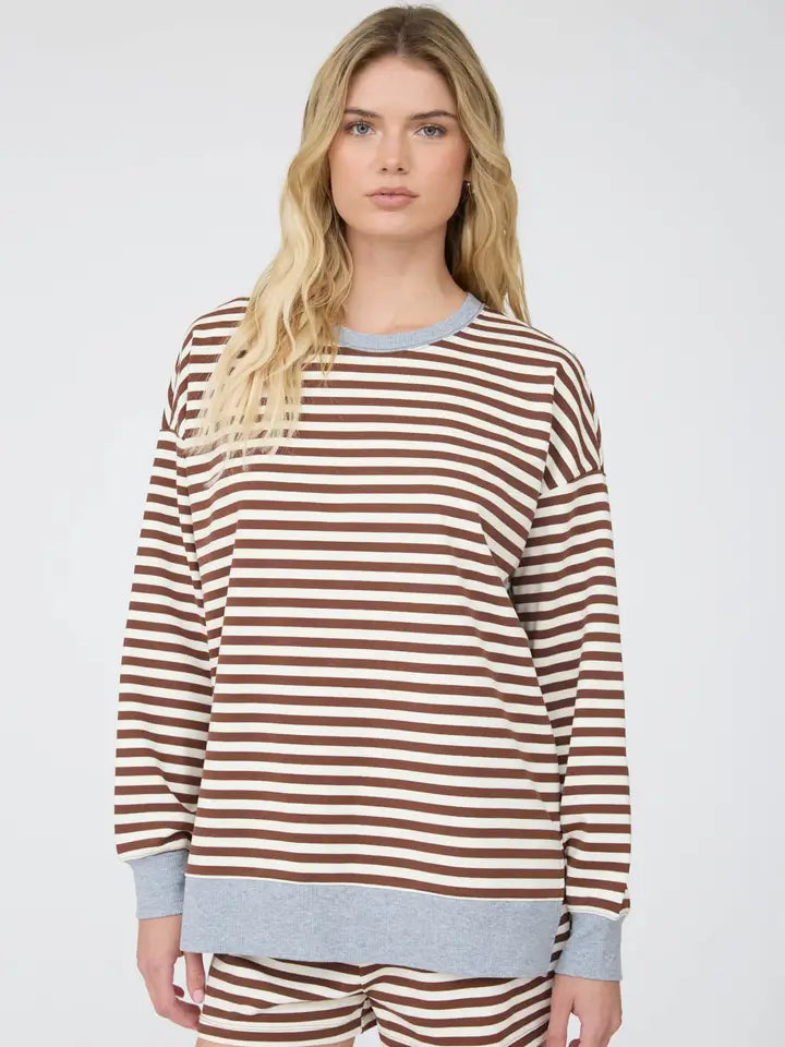 blu pepper striped contrast long slve top