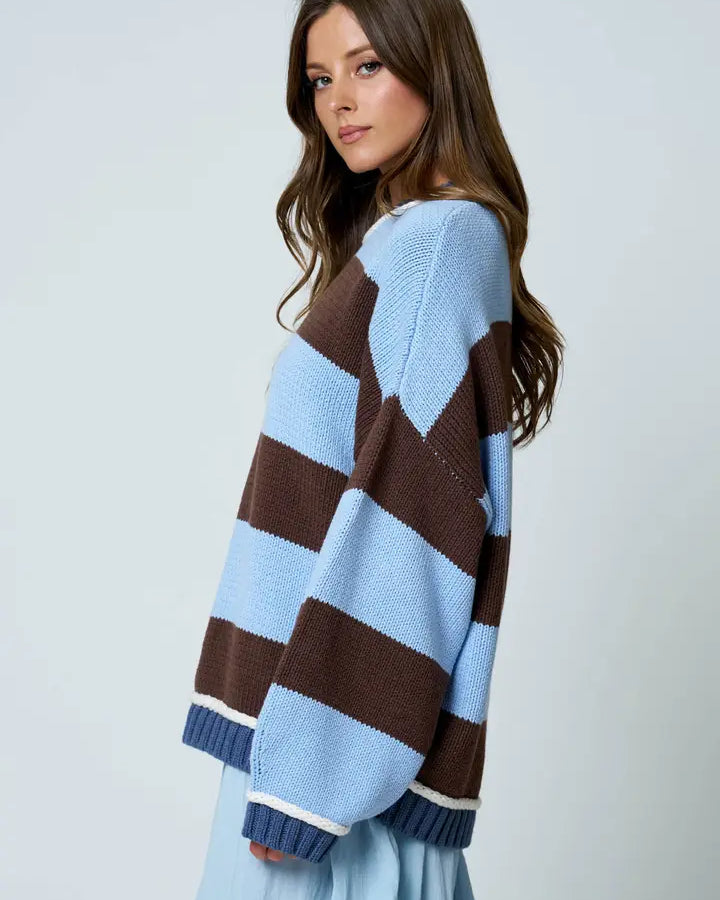 Coastal Chic Oversized Striped Crew Neck Knit Sweater