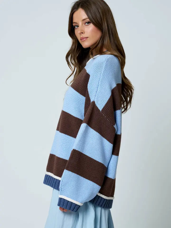 Coastal Chic Oversized Striped Crew Neck Knit Sweater