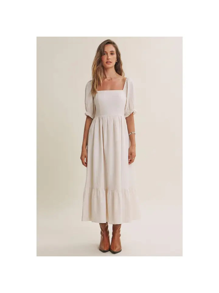 In February Graceful Contrast Bow Tie Back Midi Dress