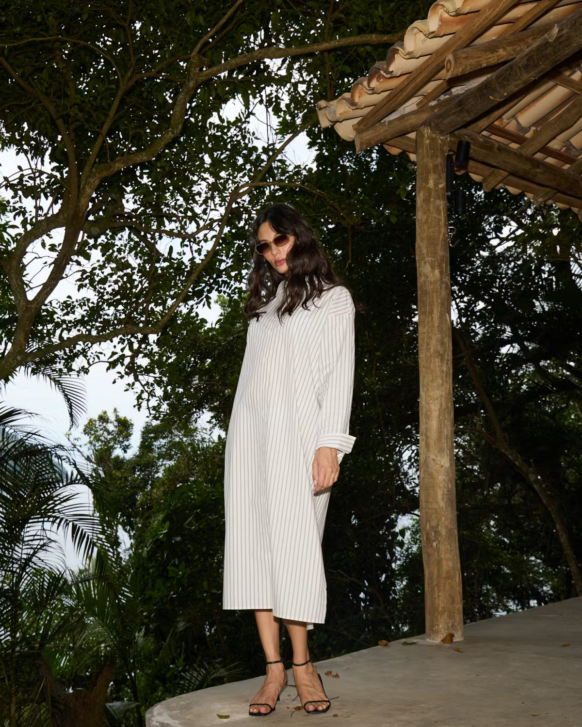IHJULE Minimalist Striped Midi Shirt Dress