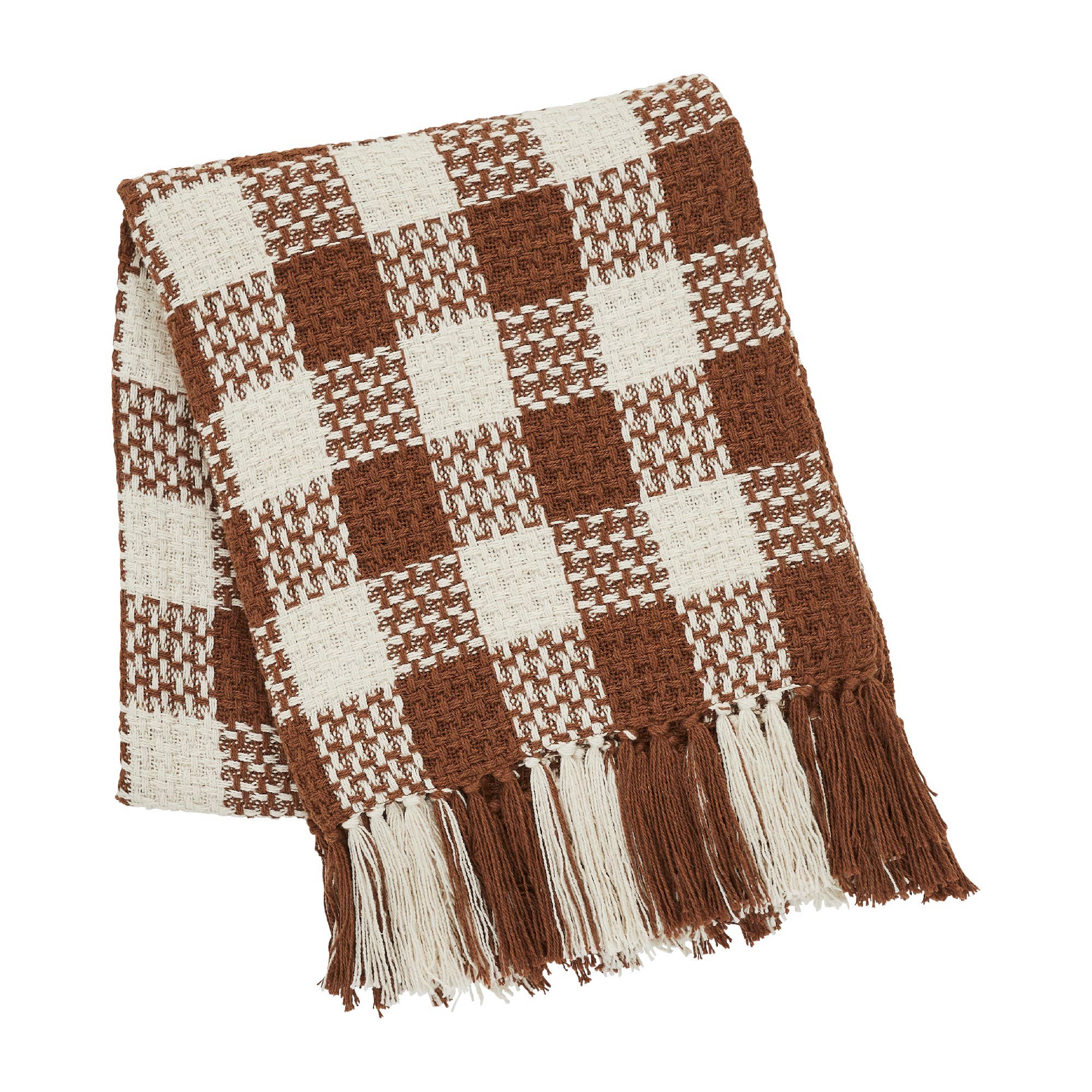 Amber Heritage Check Throw Blanket w/ Fringe Fall Decor