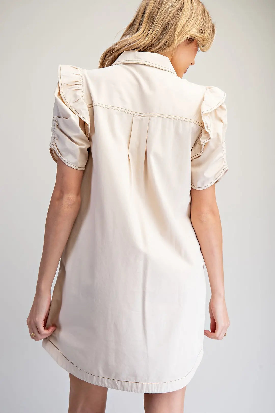 Mineral Washed Ruch Sleeve Mini Dress