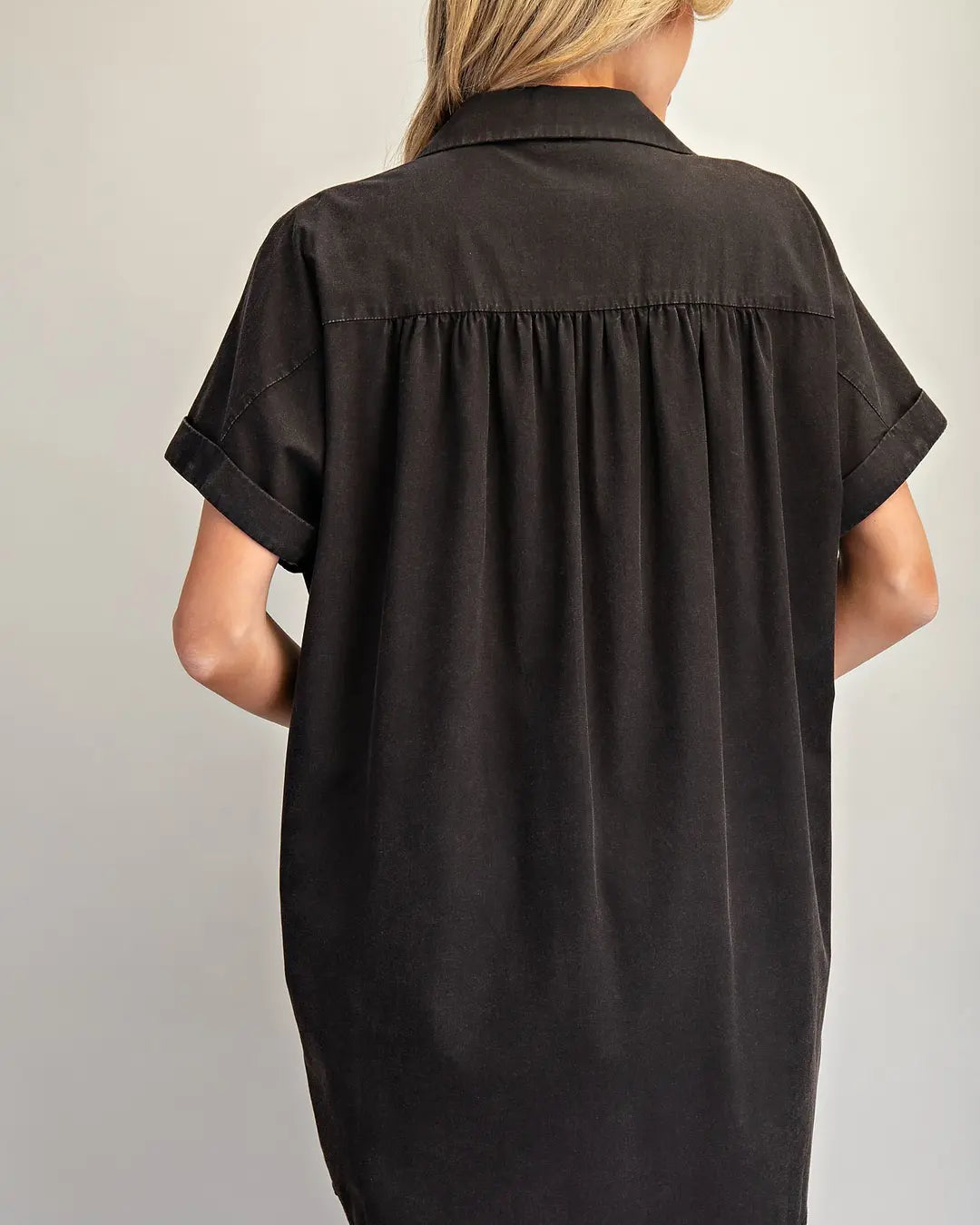 Mineral Washed Button Down Mini Shirt Dress