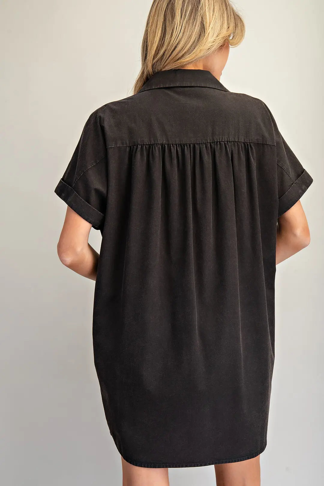 Mineral Washed Button Down Mini Shirt Dress