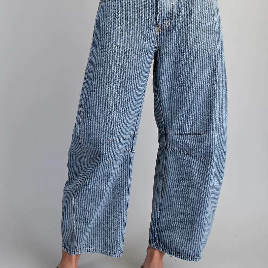 Vintage Mineral Wash Pinstripe Barrel Jeans
