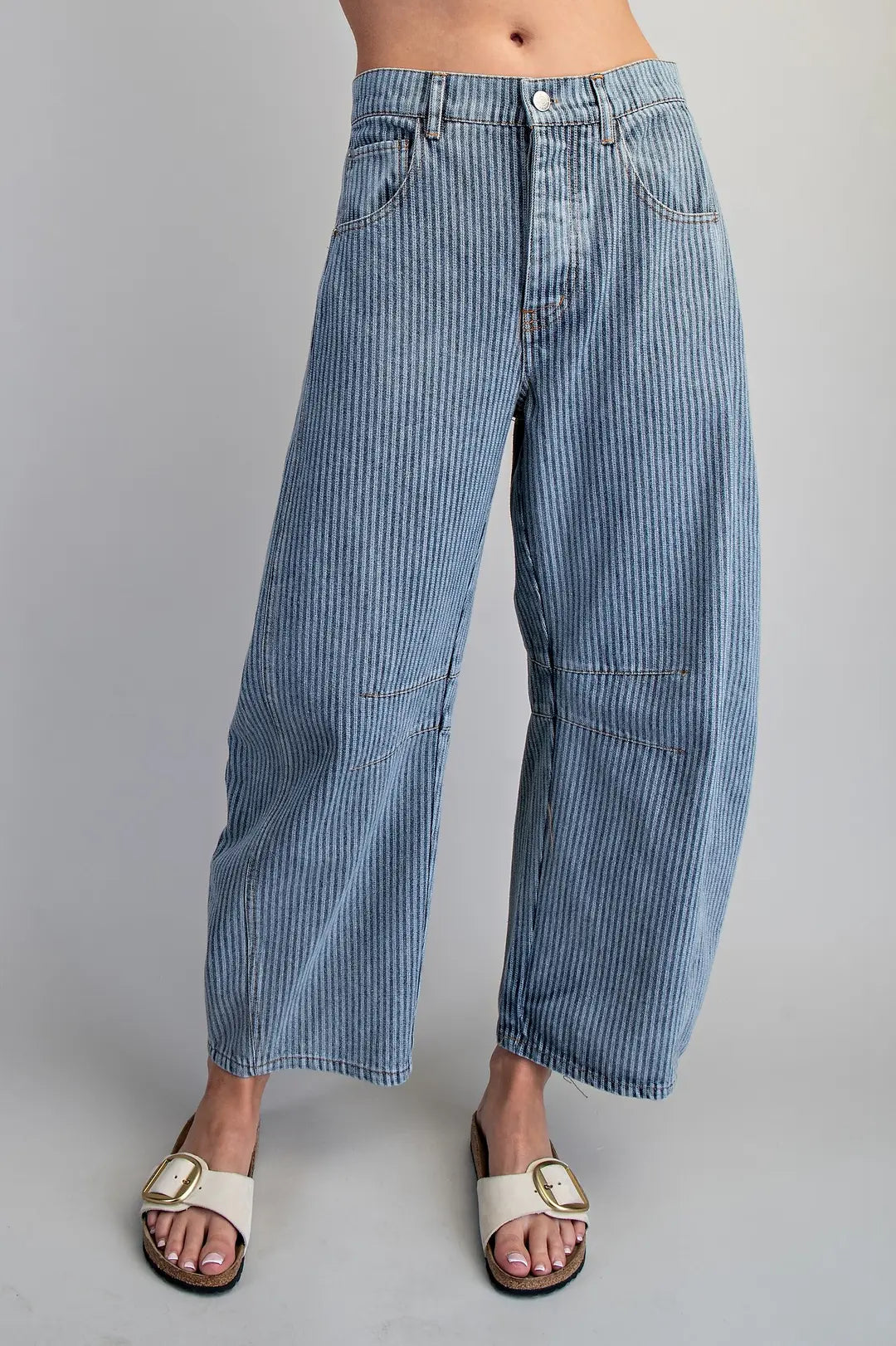Vintage Mineral Wash Pinstripe Barrel Jeans
