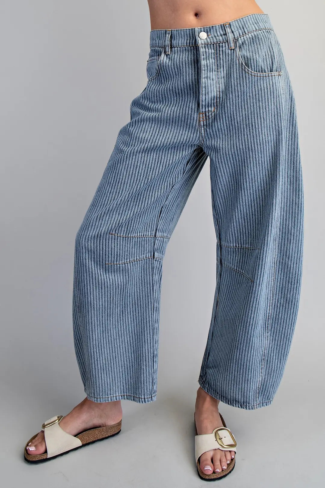 Vintage Mineral Wash Pinstripe Barrel Jeans