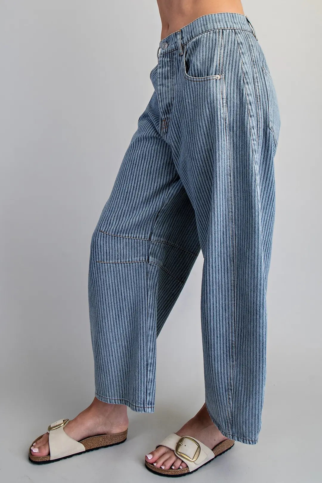 Vintage Mineral Wash Pinstripe Barrel Jeans