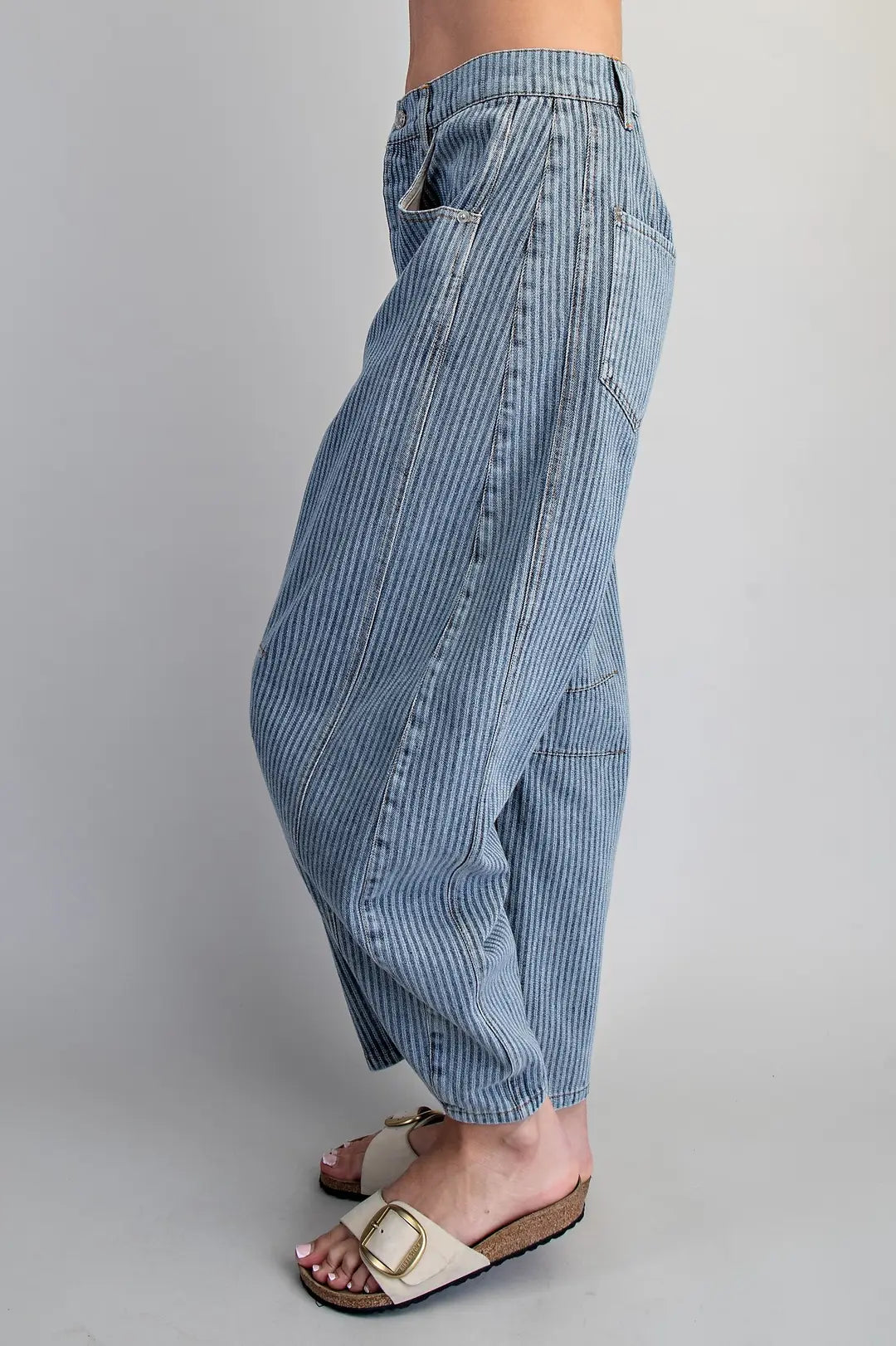 Vintage Mineral Wash Pinstripe Barrel Jeans